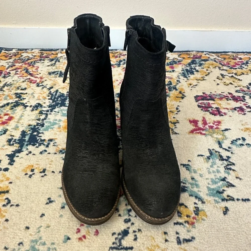 Taos Shaka Leather Ankle Heel Bootie Black Womens Size 37 US 6 6.5 Boho Zipper